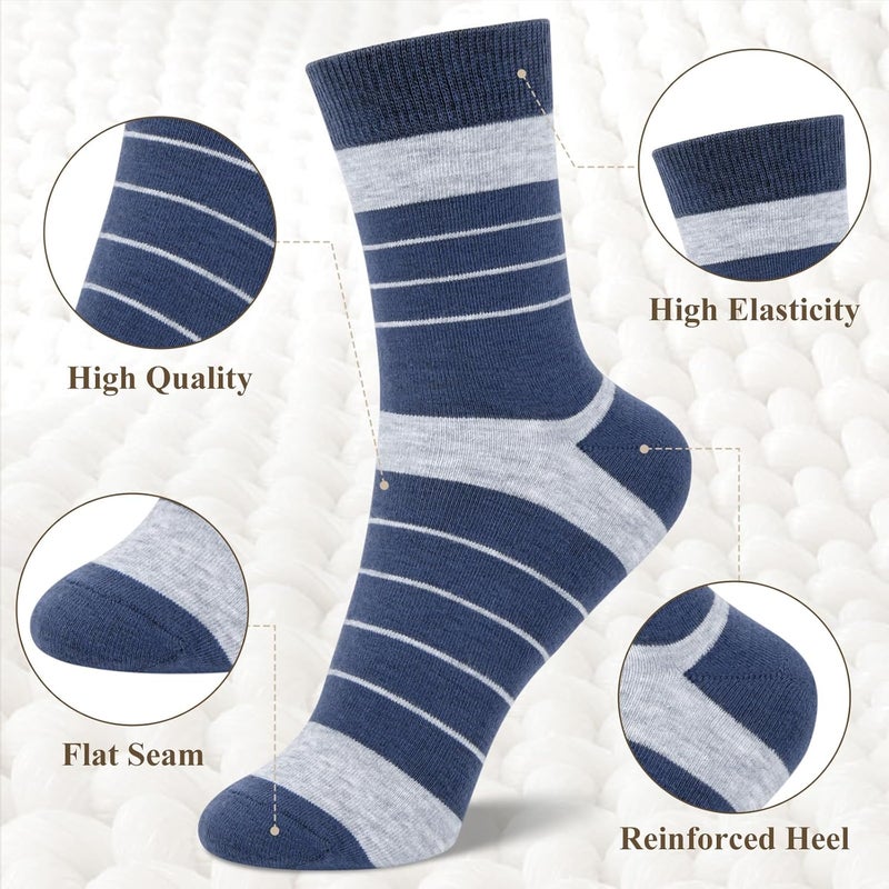 Socksfad Store 6 Pairs Cotton Crew Socks for Women, Breathable Novelty Funny Striped Dot Casual Cute Calf Socks Size 6-12 - Image 3